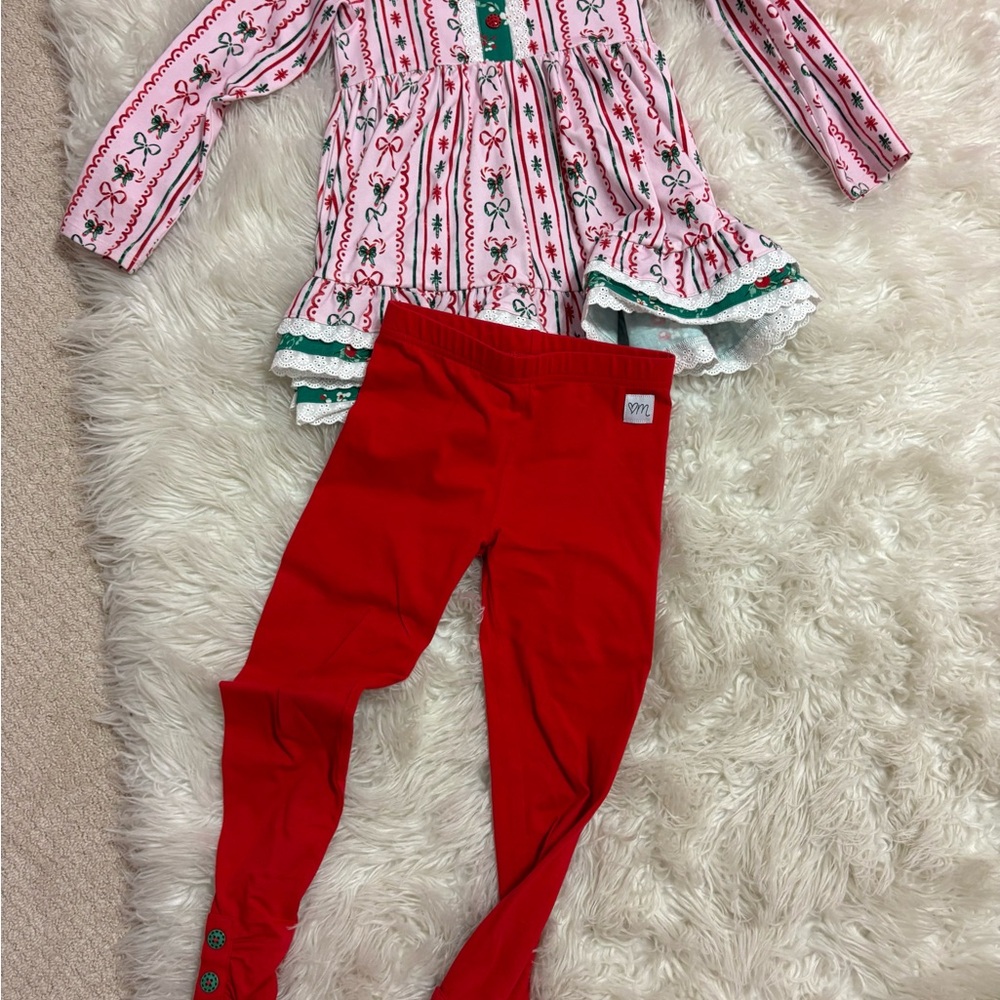 Love Millie Festive Striped Dress and Red Leggings Set